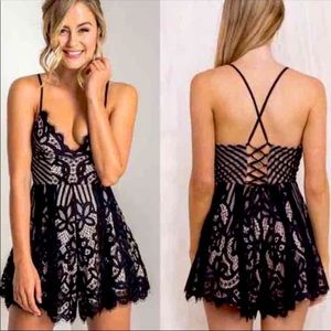 NWT Super Cute! Black Lace Crochet Romper